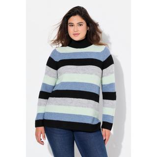 Ulla Popken Gestreifter Stehkragen Raglan Langarm Pullover  