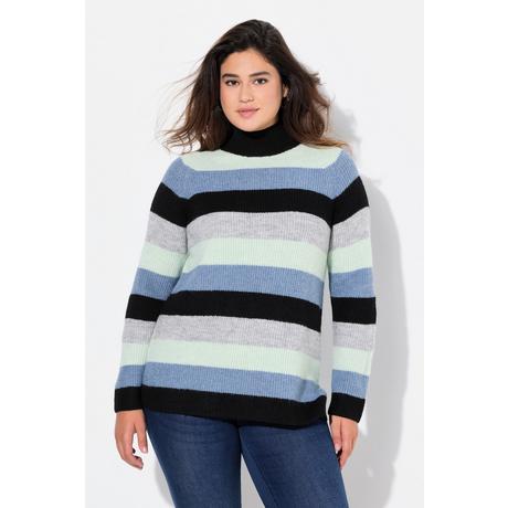 Ulla Popken Gestreifter Stehkragen Raglan Langarm Pullover  