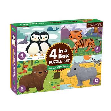 Puzzle, 4 in einer Box, Tiere aus aller Welt, Mudpuppy