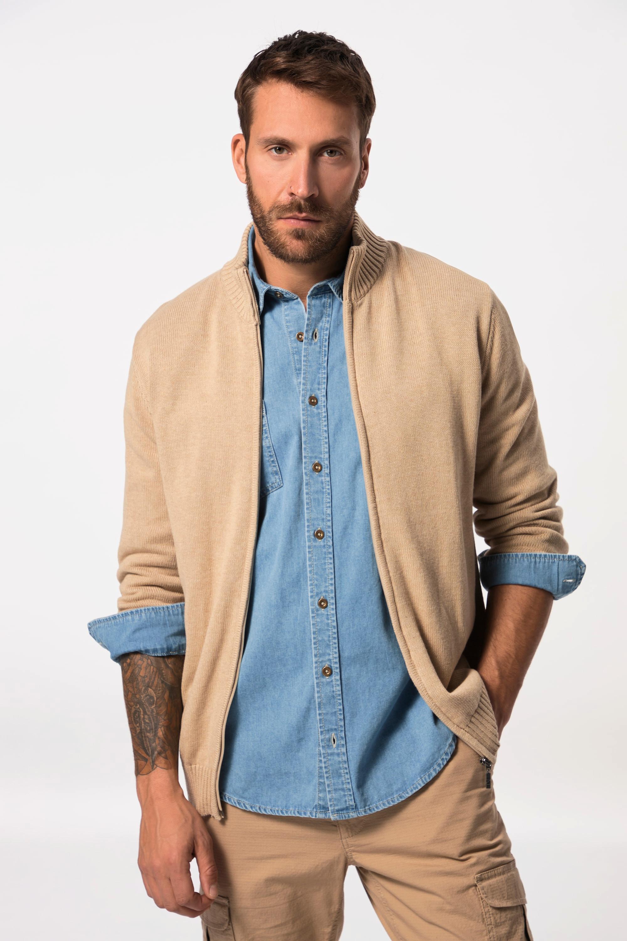 JP1880  Cardigan con colletto alto e orli a costine 