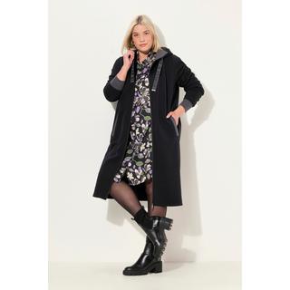 Ulla Popken Long Sweatjacke Kapuze Zwei Wege Zipper Rückenstreifen  