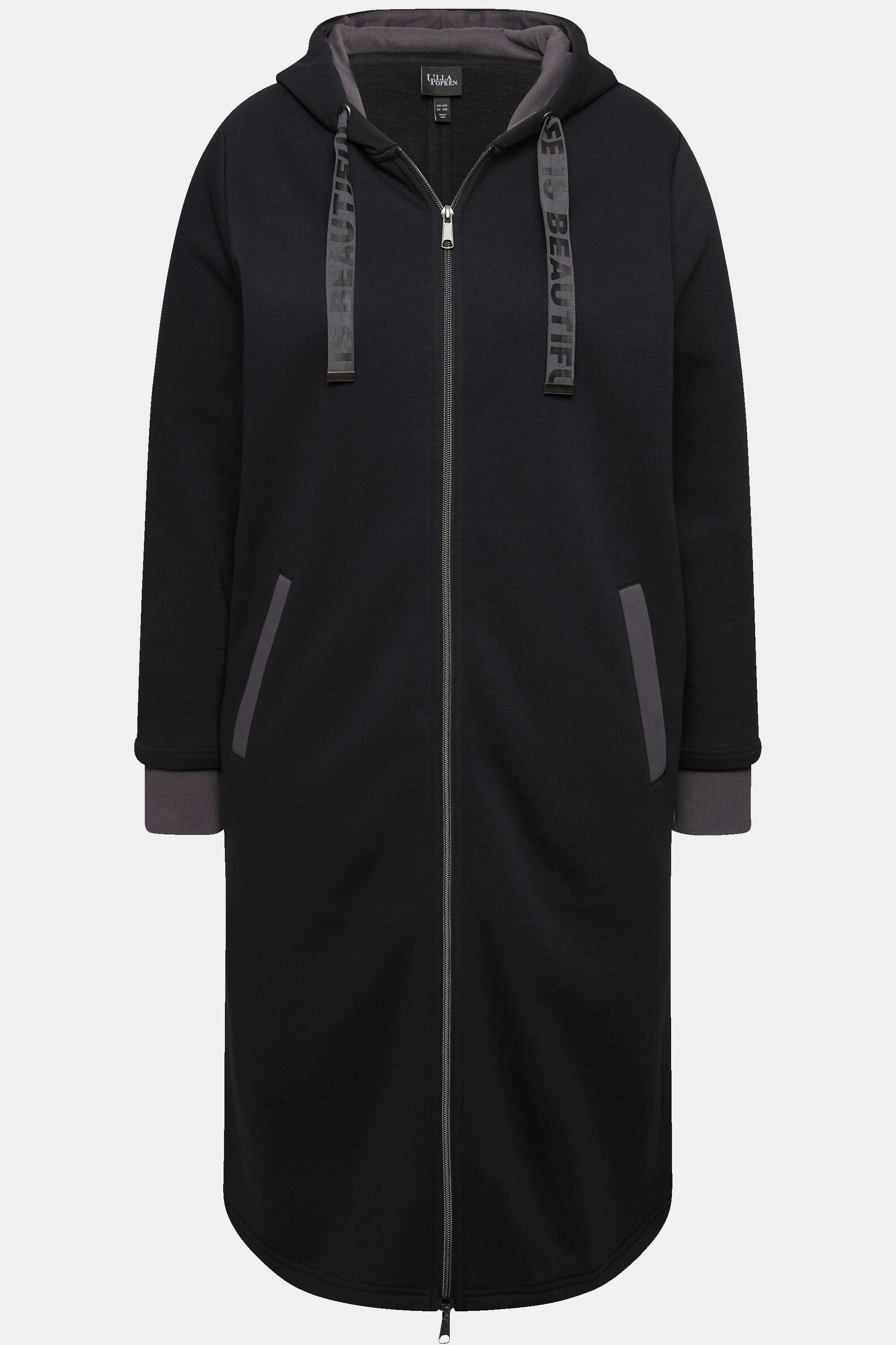 Ulla Popken Long Sweatjacke Kapuze Zwei Wege Zipper Rückenstreifen  