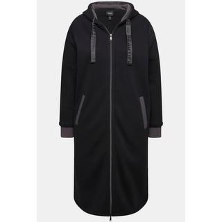Ulla Popken Long Sweatjacke Kapuze Zwei Wege Zipper Rückenstreifen  