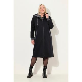 Ulla Popken Long Sweatjacke Kapuze Zwei Wege Zipper Rückenstreifen  