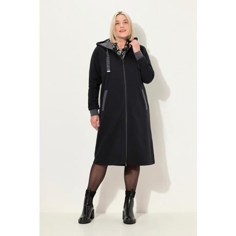 Ulla Popken Long Sweatjacke Kapuze Zwei Wege Zipper Rückenstreifen  