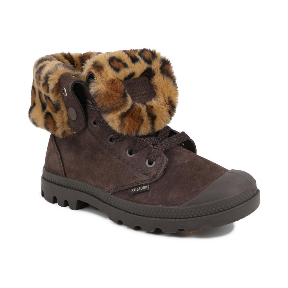 PALLADIUM Bottines baggy avec bordure en fausse fourrure imprimé léopard  