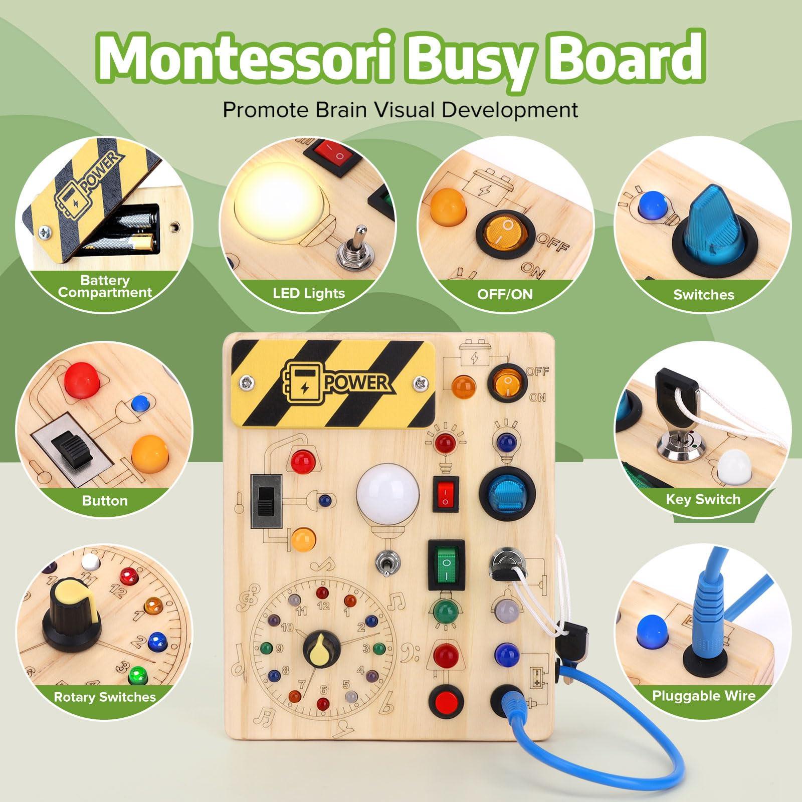 Activity-board  Busy Board Spielzeug Activity Board Spielzeug Holzspielzeug mit 10 Schaltern 23 LED-Leuchten 