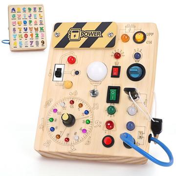 Busy Board Spielzeug Activity Board Spielzeug Holzspielzeug mit 10 Schaltern 23 LED-Leuchten