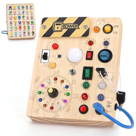 Activity-board  Busy Board Spielzeug Activity Board Spielzeug Holzspielzeug mit 10 Schaltern 23 LED-Leuchten 