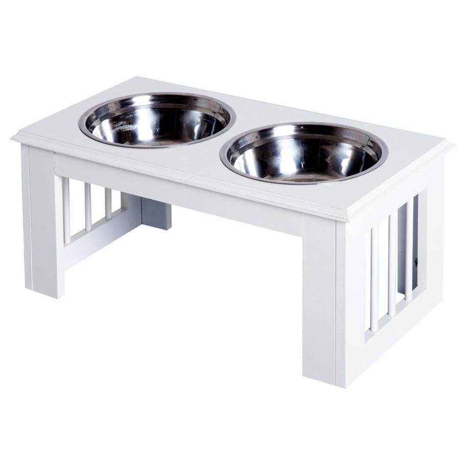 Northio  Gamelle Surélevée Pour Chien Avec Gamelles En Acier Inoxydable, Mdf, Antidérapant, Facile D'Entretien, Blanc, 58,4 X 30,5 X 25,4 Cm 