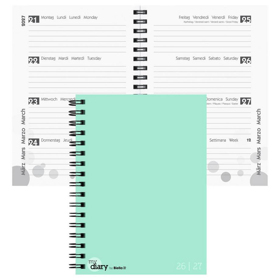 Agenda scolaire mydiary Wire-O 3½ jours par page, turquoise