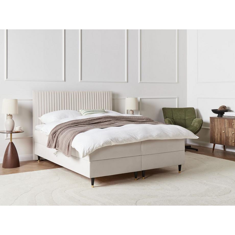 Beliani Lit boxspring avec rangement en Velours Scandinave DAME  