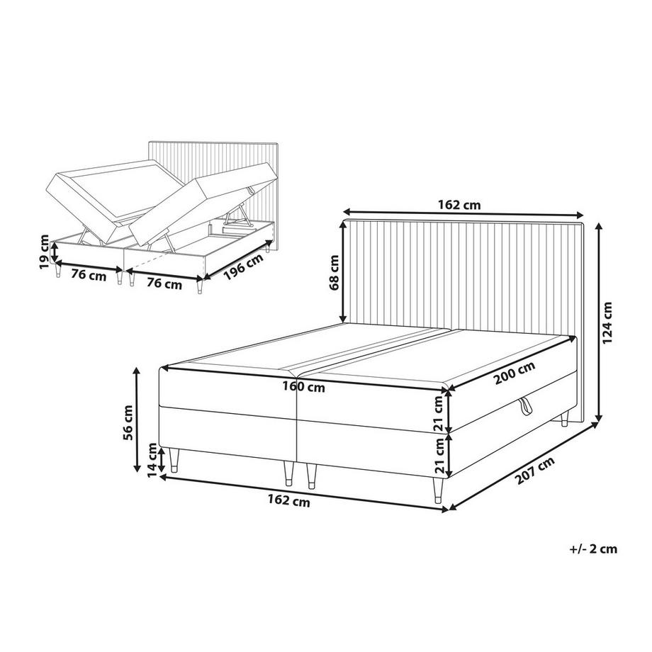 Beliani Lit boxspring avec rangement en Velours Scandinave DAME  