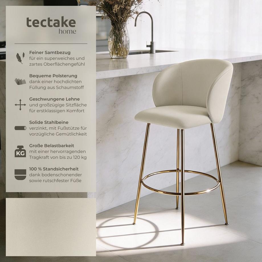 Tectake Sgabello da bar Luana Effetto velluto, imbottito  