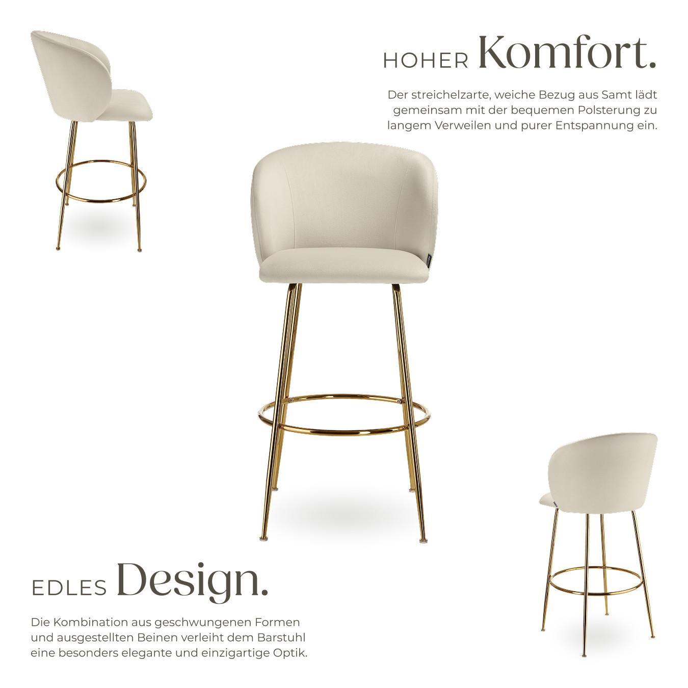 Tectake Barstuhl Luana in Samtoptik, gepolstert mit breiter Rückenlehne und Fußstütze  