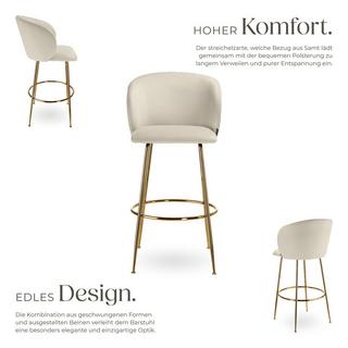 Tectake Barstuhl Luana in Samtoptik, gepolstert mit breiter Rückenlehne und Fußstütze  