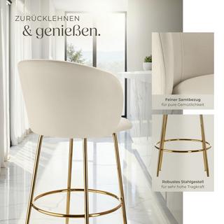 Tectake Barstuhl Luana in Samtoptik, gepolstert mit breiter Rückenlehne und Fußstütze  