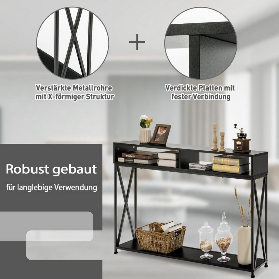 Northix Consolle nera con ripiano aperto e struttura in acciaio 120 x 23 x 79 cm  