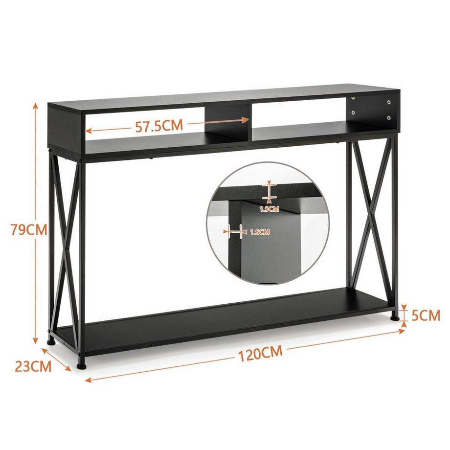 Northix Consolle nera con ripiano aperto e struttura in acciaio 120 x 23 x 79 cm  