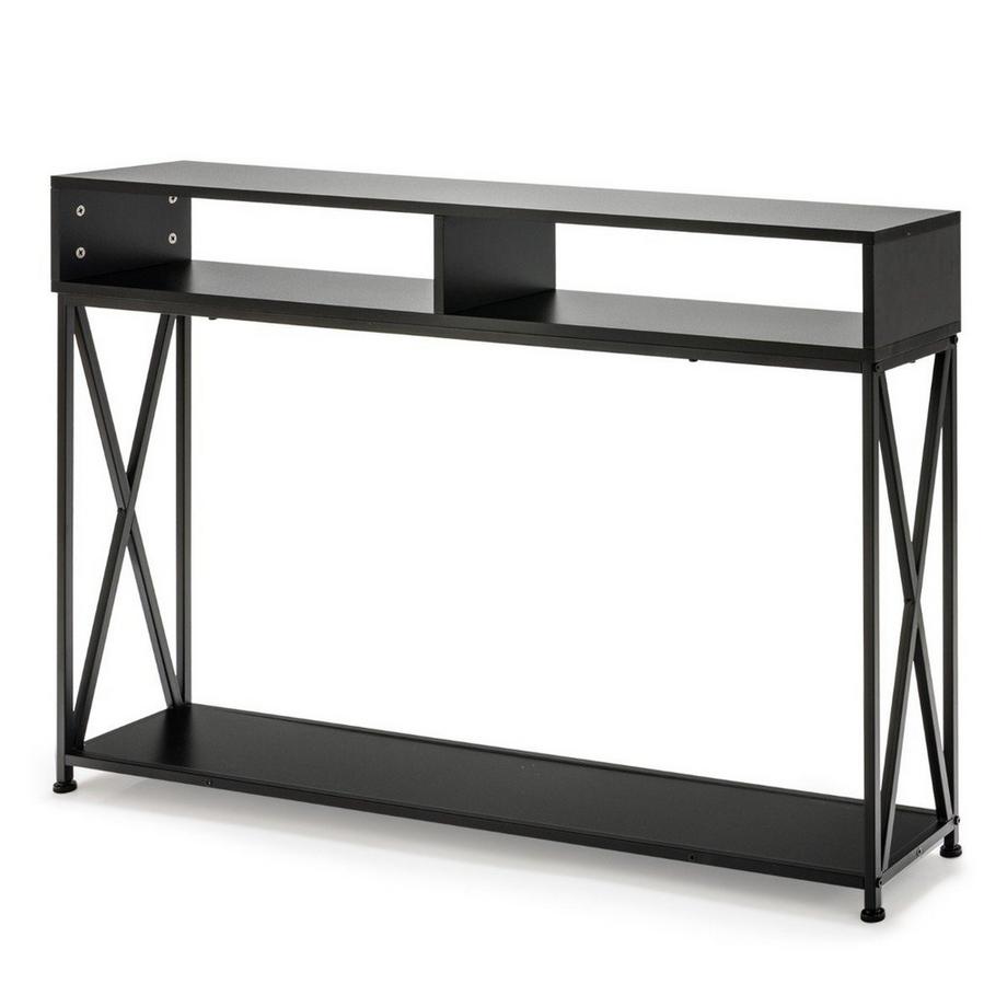 Consolle nera con ripiano aperto e struttura in acciaio 120 x 23 x 79 cm