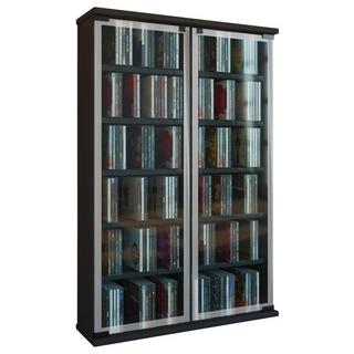 VCM CD Regal Holz | CD Schrank mit ESG-Sicherheitsglastüren für 300 CDs oder 130 DVDs 72-Videos | Maße: H. 92 x B. 60 x T. 18 cm | Elegantes DVD Regal |  