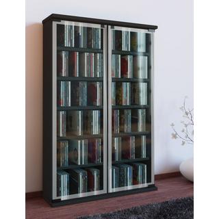 VCM CD Regal Holz | CD Schrank mit ESG-Sicherheitsglastüren für 300 CDs oder 130 DVDs 72-Videos | Maße: H. 92 x B. 60 x T. 18 cm | Elegantes DVD Regal |  