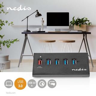 Nedis  Hub USB | USB Micro-B femmina | USB-A femmina | 5 porte | QC3.0 / USB 3.2 Gen 1 | Adattatore di alimentazione / Alimentazione USB | 5 Gbps | 5x USB 