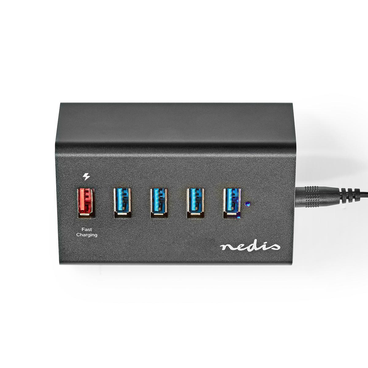 Nedis  Hub USB | USB Micro-B femmina | USB-A femmina | 5 porte | QC3.0 / USB 3.2 Gen 1 | Adattatore di alimentazione / Alimentazione USB | 5 Gbps | 5x USB 