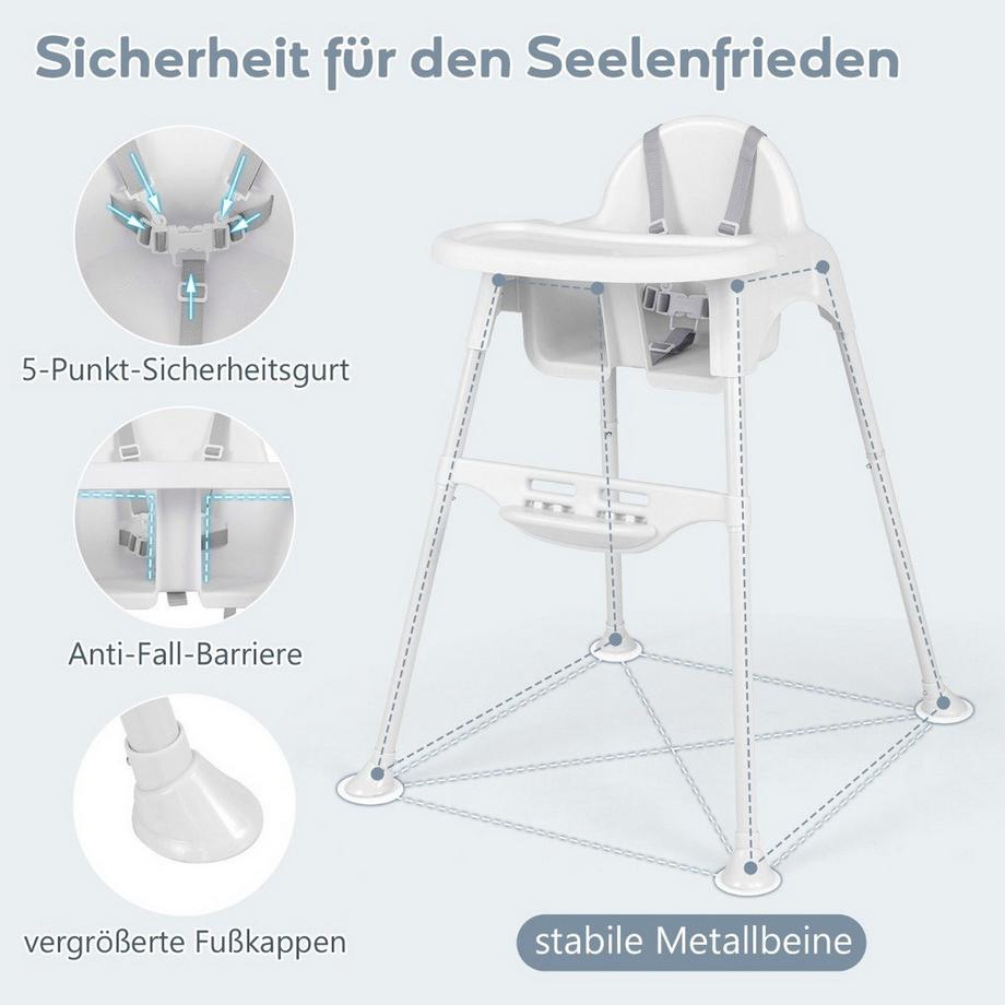 Northio  4 in 1 Hochstuhl Baby Kinderhochstuhl mit abnehmbaren Tablett Babyhochstuhl Weiß 