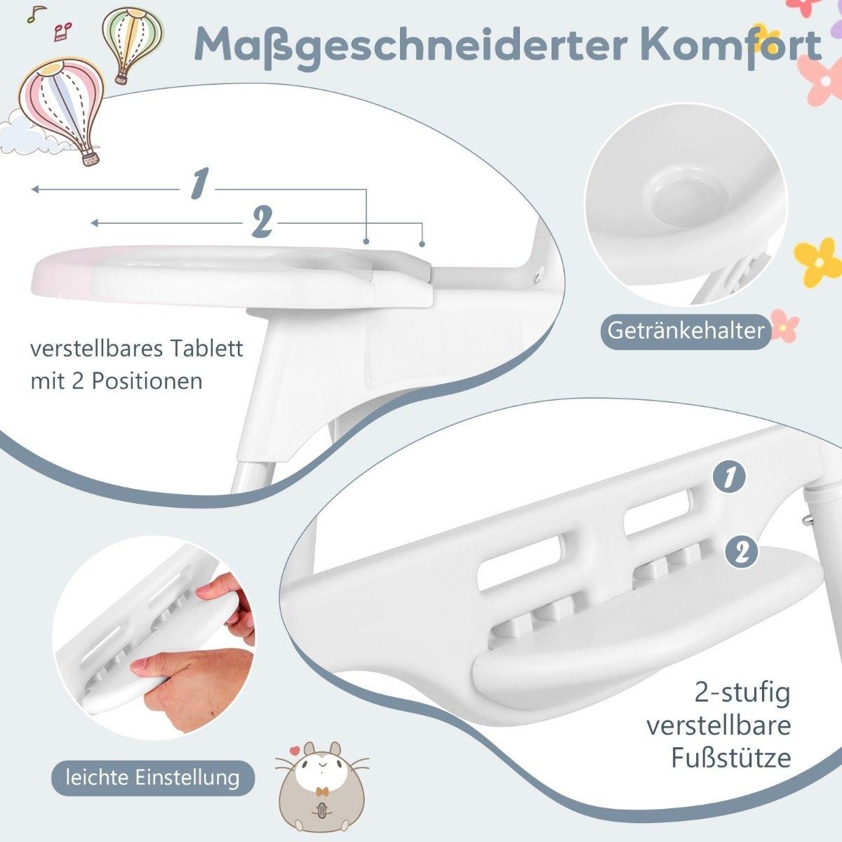 Northio  4 in 1 Hochstuhl Baby Kinderhochstuhl mit abnehmbaren Tablett Babyhochstuhl Weiß 