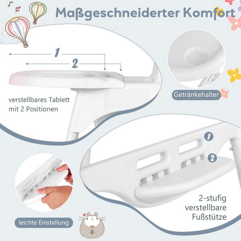Northio  4 in 1 Hochstuhl Baby Kinderhochstuhl mit abnehmbaren Tablett Babyhochstuhl Weiß 