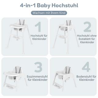 Northio  4 in 1 Hochstuhl Baby Kinderhochstuhl mit abnehmbaren Tablett Babyhochstuhl Weiß 