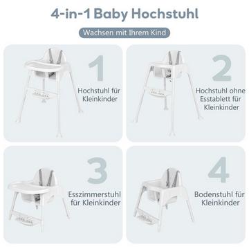 4 in 1 Hochstuhl Baby Kinderhochstuhl mit abnehmbaren Tablett Babyhochstuhl Weiß