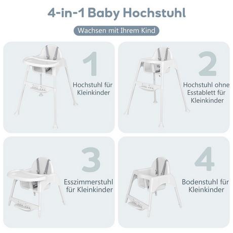 Northio  4 in 1 Hochstuhl Baby Kinderhochstuhl mit abnehmbaren Tablett Babyhochstuhl Weiß 