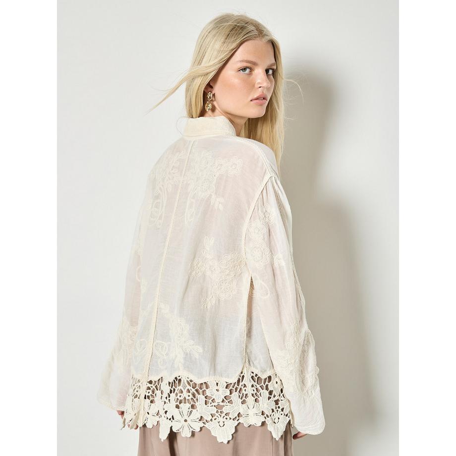 APRICOT Besticktes Oversize Netzspitze Hemd  