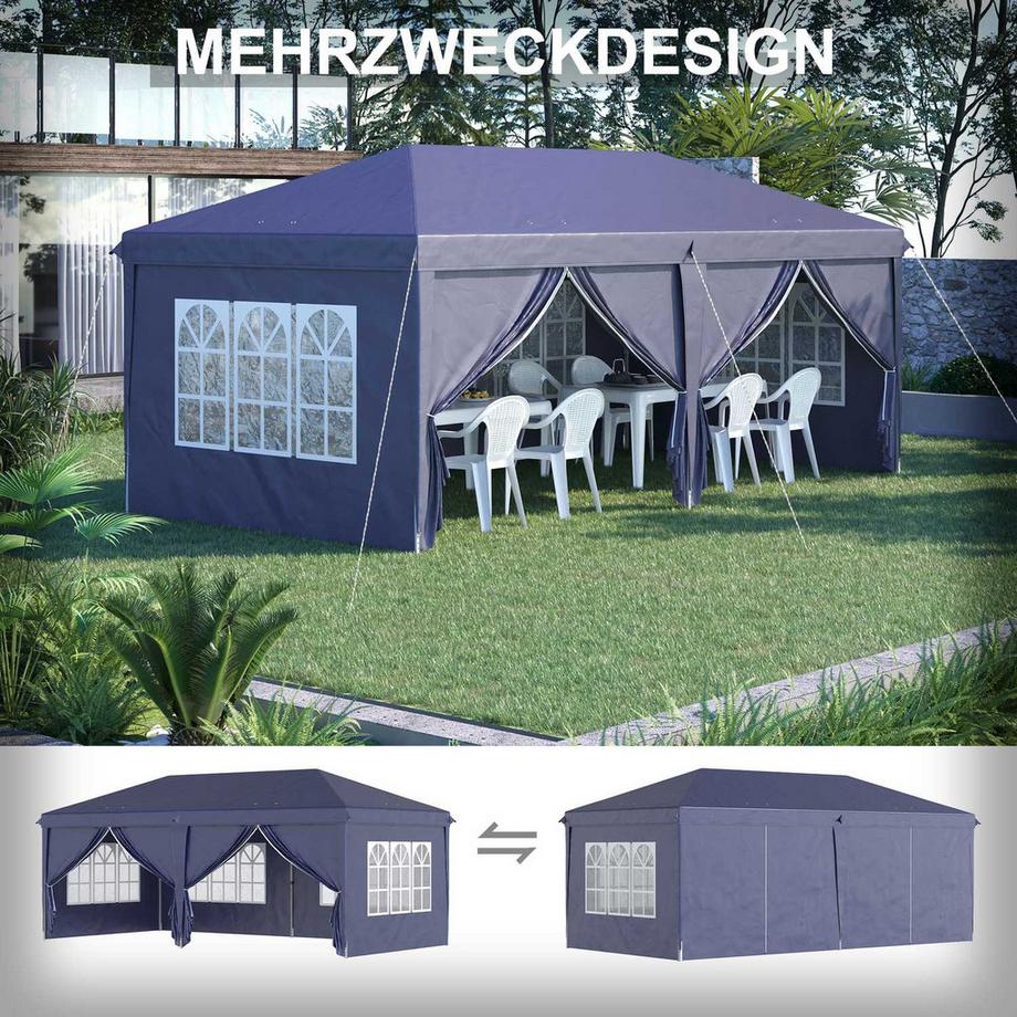 Northio Pavillon pliant 5,85x2,95m avec protection UV, parois latérales et fenêtres, portes à fermeture éclair, acier robuste, bleu pour jardin et événements  