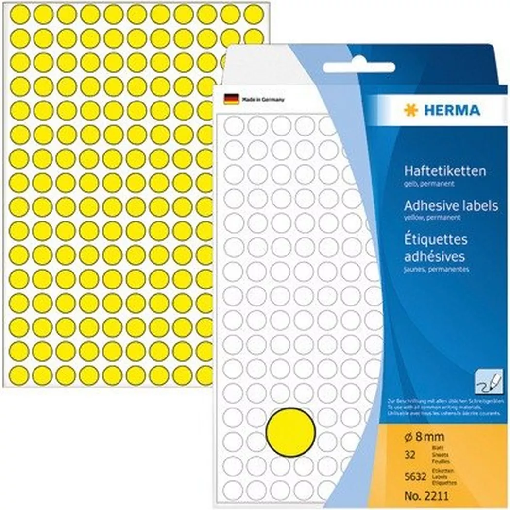 HERMA – Etiketten rund 8mm 2211 gelb 5632 Stück, One Size