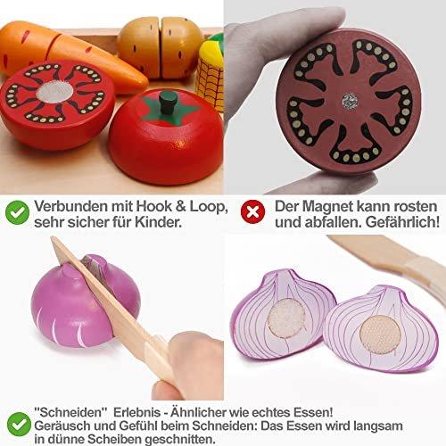 Activity-board  Jouets de cuisine pour enfants en bois, accessoires de cuisine pour enfants, coupe fruits légumes aliments en bois avec connexion velcro, jouets de cuisine jouets éducatifs 