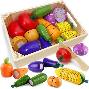 Küchenspielzeug für Kinder aus Holz, Kinderküche Zubehör, Schneiden Obst Gemüse Lebensmittel Holz