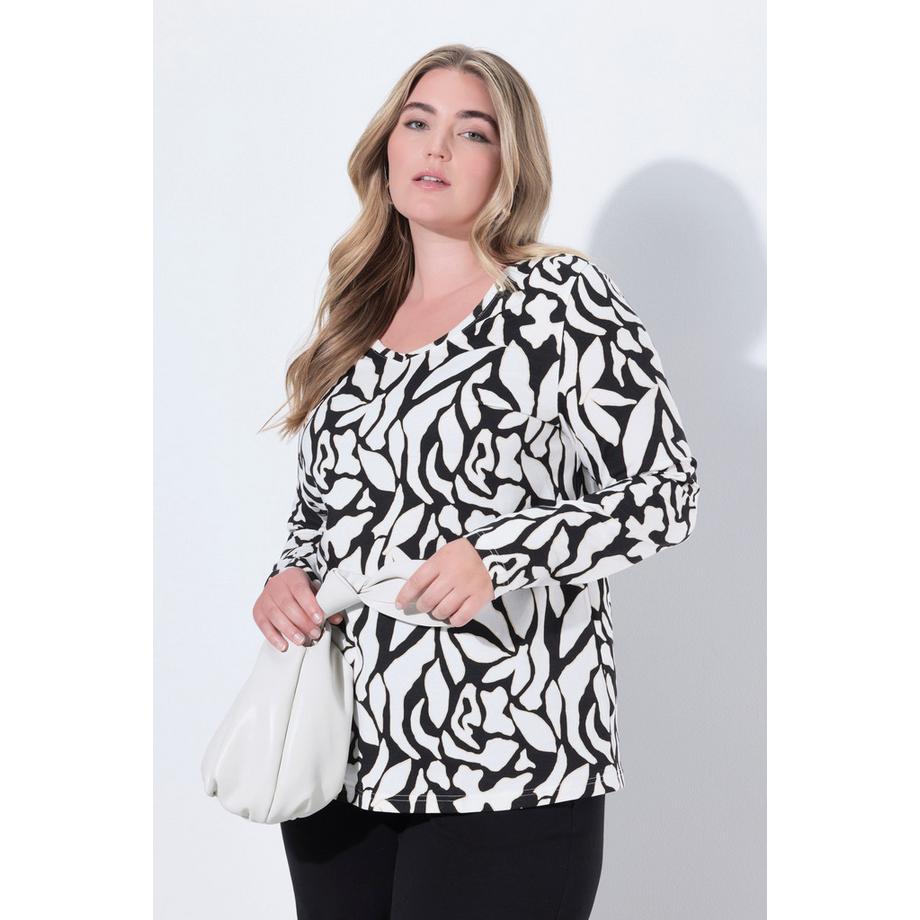 Ulla Popken Stampa Grafica Taglio Svasato Scollo a V Maniche Lunghe Maglia  