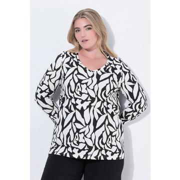 Maglia dal taglio svasato con stampa grafica, scollo a V e maniche lunghe