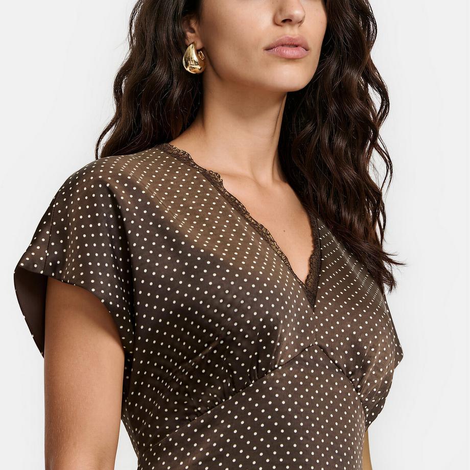 La Redoute Collections Robe longue en satin à pois et col V  