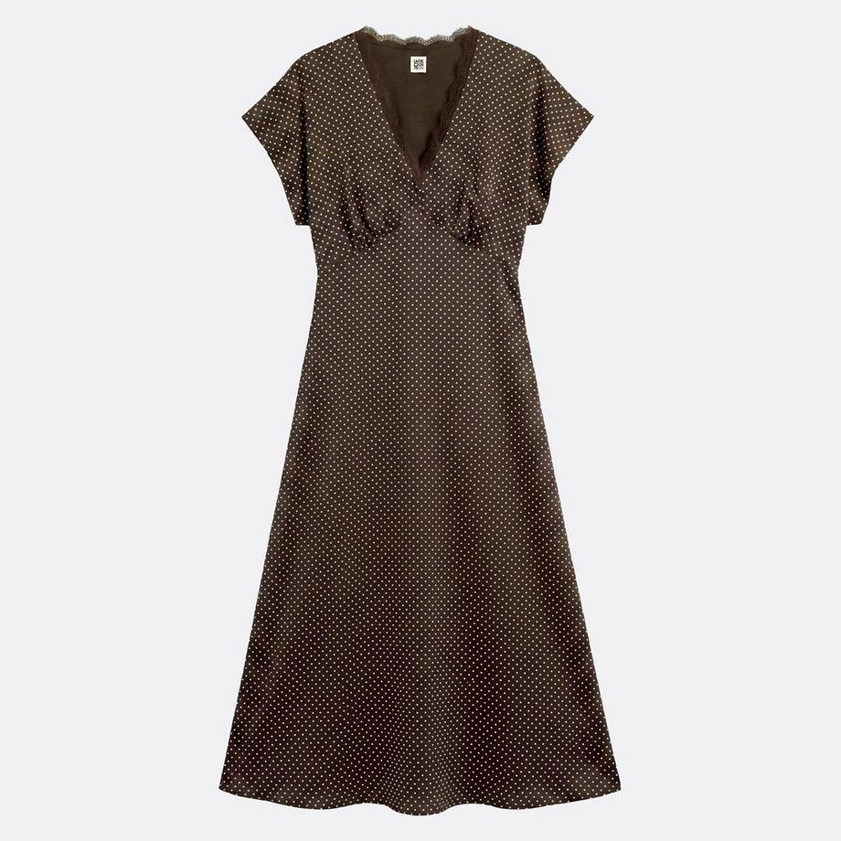 La Redoute Collections Robe longue en satin à pois et col V  