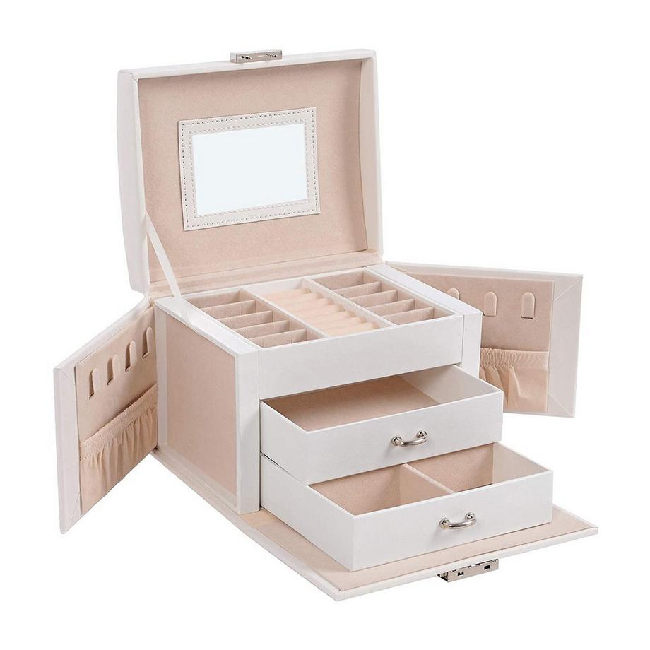 Calicosy  Abschließbare Schmuckschatulle mit 3 Ebenen, Spiegel und Samtfutter 