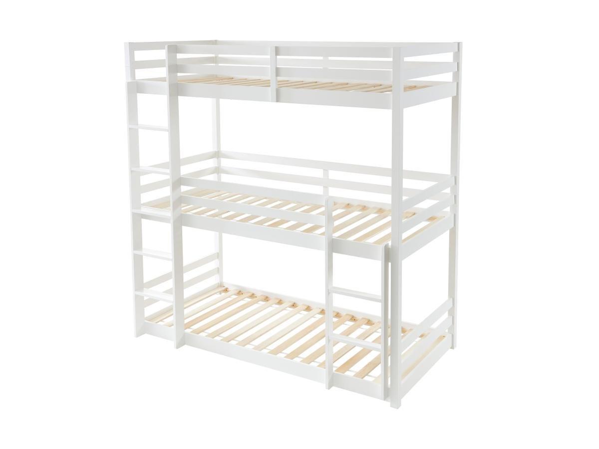 Vente-unique Etagenbett 3 Personen - Kiefernholz - 3 x 90 x 200 cm - Weiß - VAGAR  