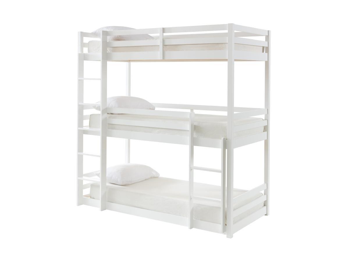 Vente-unique Etagenbett 3 Personen - Kiefernholz - 3 x 90 x 200 cm - Weiß - VAGAR  