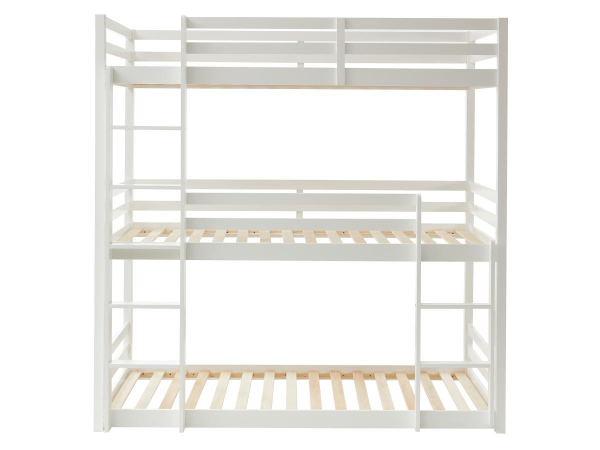 Vente-unique Etagenbett 3 Personen - Kiefernholz - 3 x 90 x 200 cm - Weiß - VAGAR  