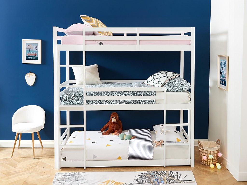 Vente-unique Etagenbett 3 Personen - Kiefernholz - 3 x 90 x 200 cm - Weiß - VAGAR  