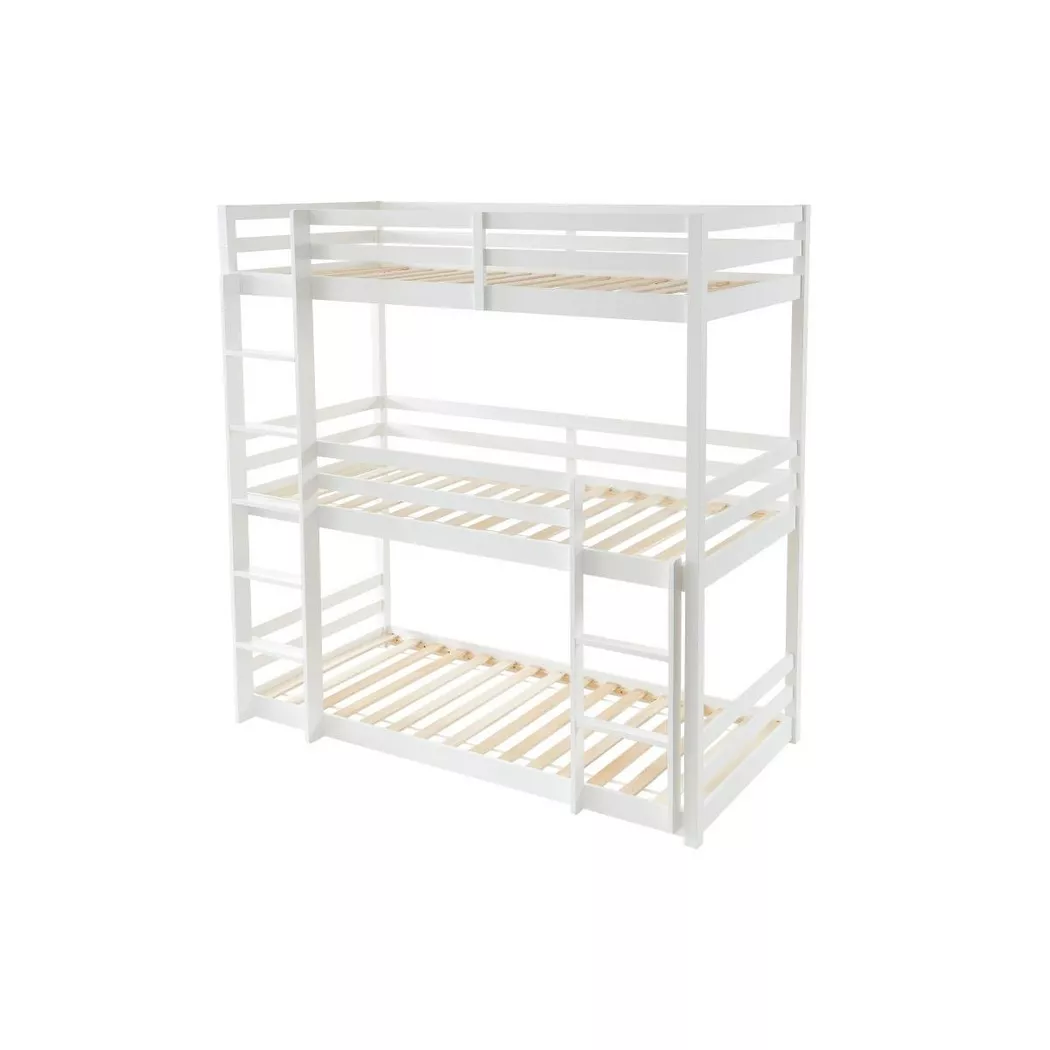 Vente-unique - Lits superposés triple - 3 x 90 x 200 cm - Pin - Blanc - vagar