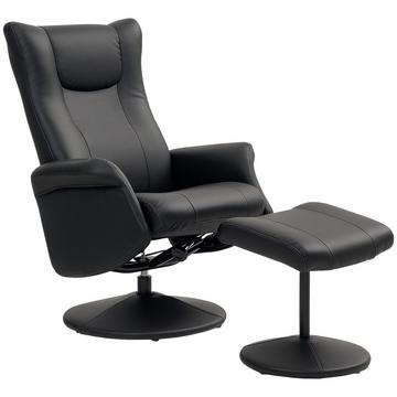 Fauteuil de relaxation avec tabouret, fauteuil TV rotatif à 360° avec fonction inclinable, fauteuil inclinable avec dossier réglable, fauteuil TV pouvant supporter jusqu'à 150 kg pour salon, simili cuir, noir